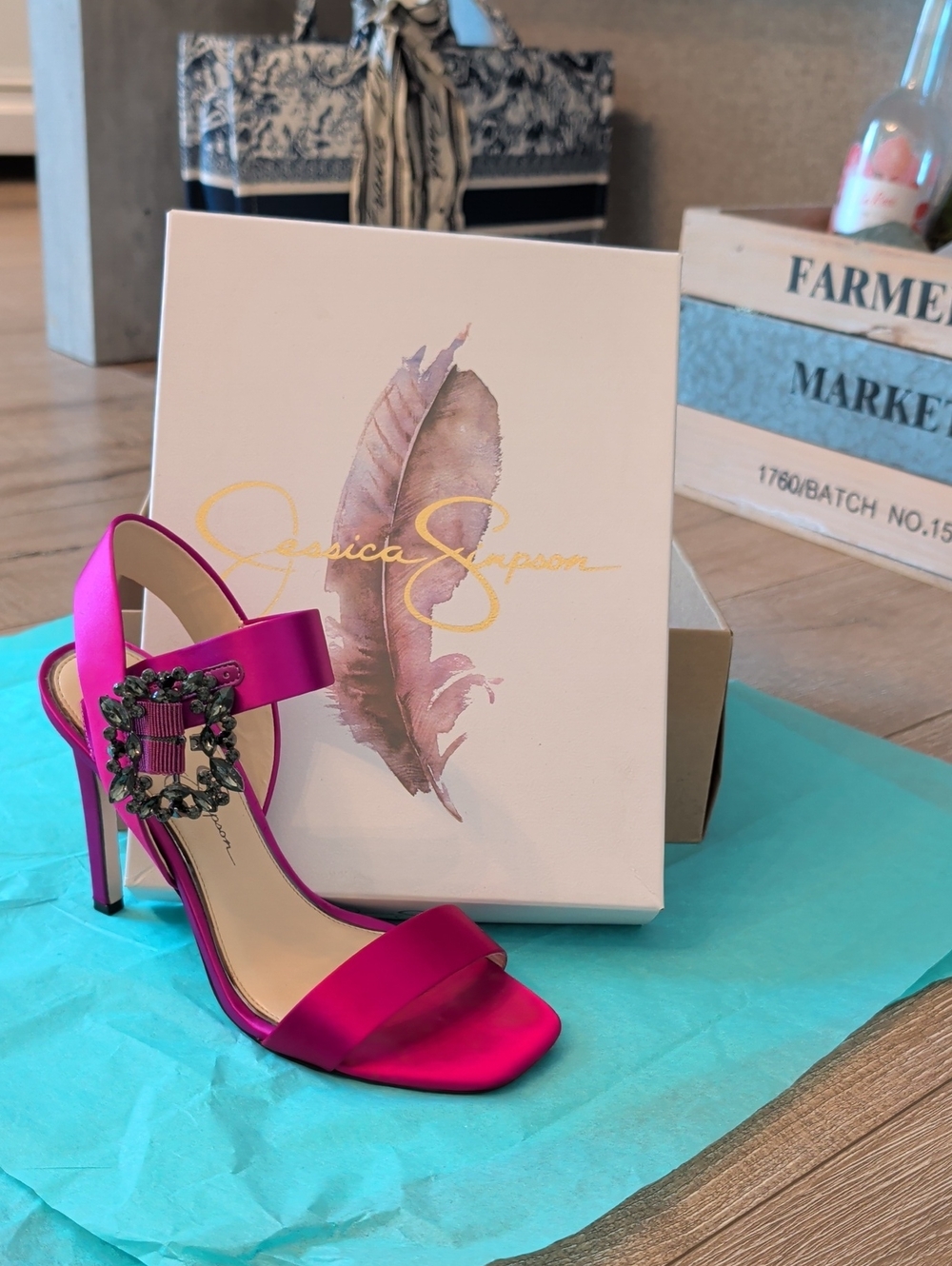 Jessica Simpson Hot Pink Satin Jewel Buckle Heels